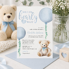 Convite de Chá de Bebê Menino Urso Azul Mal Podemo