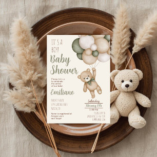 Convite de Chá de Bebê Menino Urso de Pelúcia