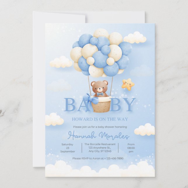 Convite de Chá de Bebê Menino Urso Teddy (Frente)