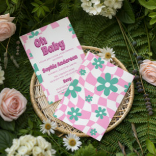 Convite de Chá de Bebê Moderno Retro Pastel Oh Bab