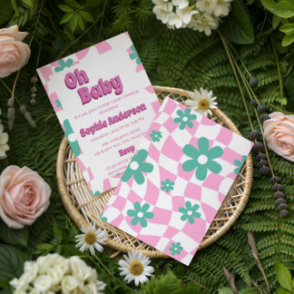Convite de Chá de Bebê Moderno Retro Pastel Oh Bab