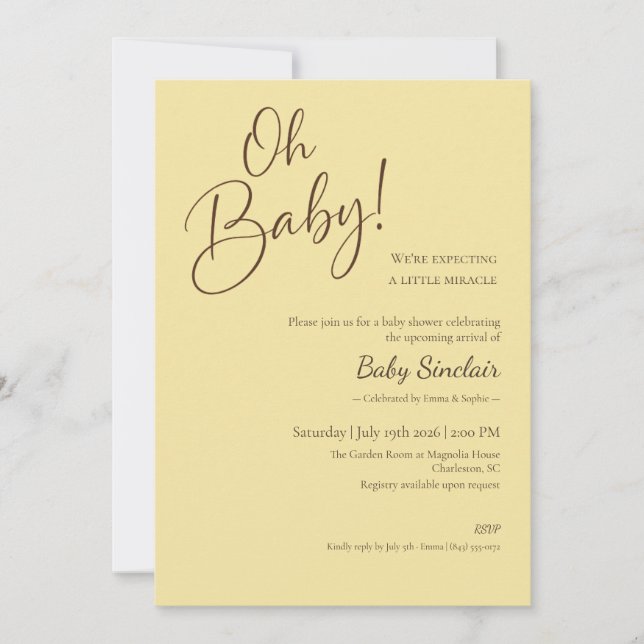 convite de chá de bebê Oh Baby neutro em relação a (Frente)