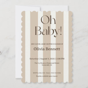 Convite de chá de bebê Oh Baby Taupe Stripe