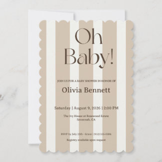 Convite de chá de bebê Oh Baby Taupe Stripe