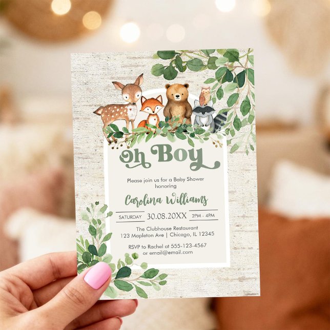 Convite de Chá de Bebê Oh Boy Animais da Floresta (Criador carregado)