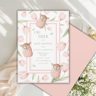Convite de Chá de Bebê Oh Deer Tulipas Rosa
