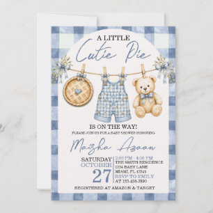 Convite de Chá de Bebê Outono Gingham com Laço Azu