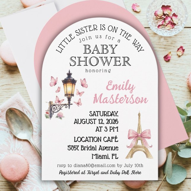 Convite de Chá de Bebê para a Segunda Menina Paris (Second baby, Parisian girl Baby Shower Invitation)