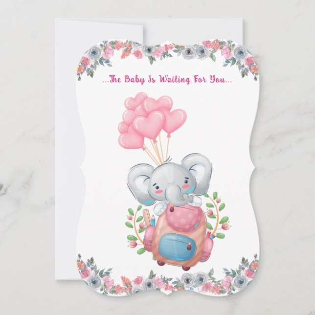 Convite de Chá de Bebê para Elefante Rosa Fofo (Frente)
