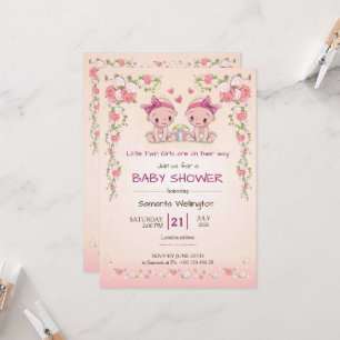 Convite de Chá de Bebê para Gêmeas Meninas