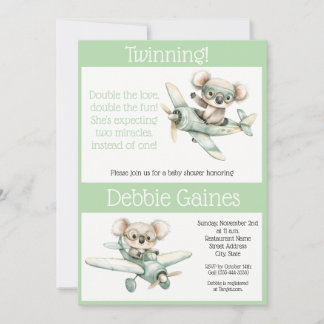 Convite de Chá de Bebê para Gêmeos Koala | Neutro