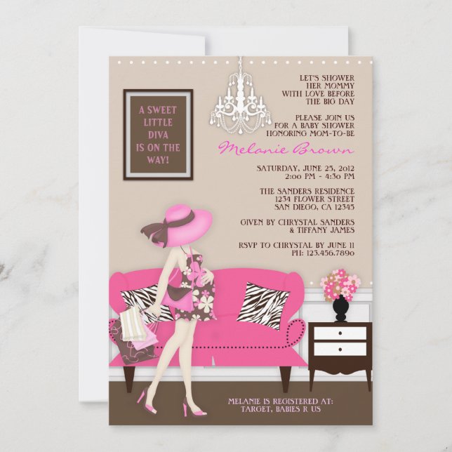 Convite de Chã de Bebê para Mãe Moderna e Chic (Frente)