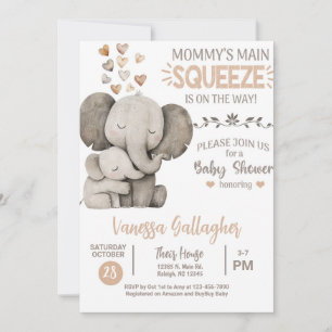 Convite de chá de bebê para mamãe e bebê elefante.