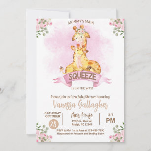 Convite de chá de bebê para mamãe e bebê girafa.