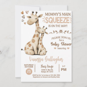 Convite de chá de bebê para mamãe e bebê girafa.