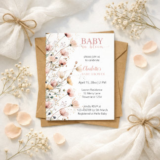 convite de chá de bebê para menina baby in bloom