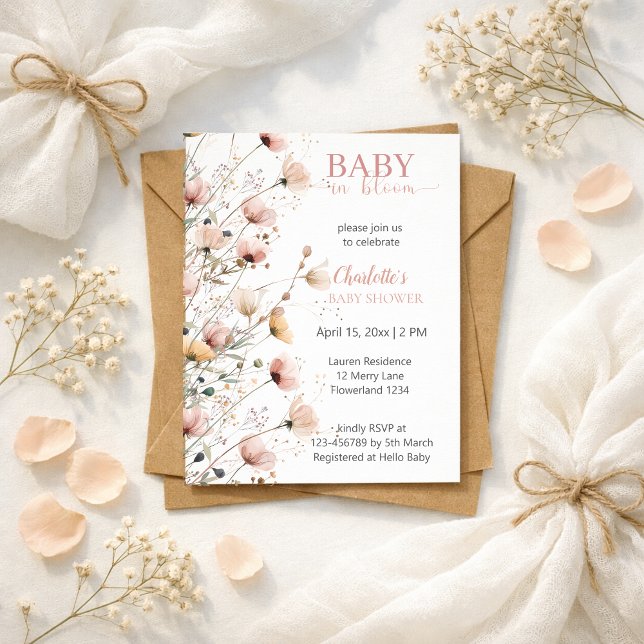 convite de chá de bebê para menina baby in bloom (Criador carregado)