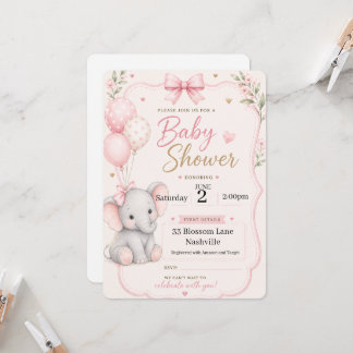 Convite de Chá de Bebê para meninas tema elefante