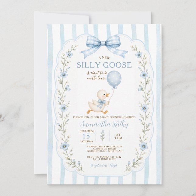 Convite de Chá de Bebê para Menino Silly Goose (Frente)