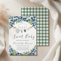 Convite de Chá de Bebê para Menino Sweet Blueberry