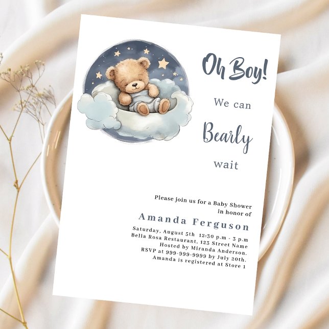 Convite de chá de bebê para menino ursinho de pelú (Criador carregado)