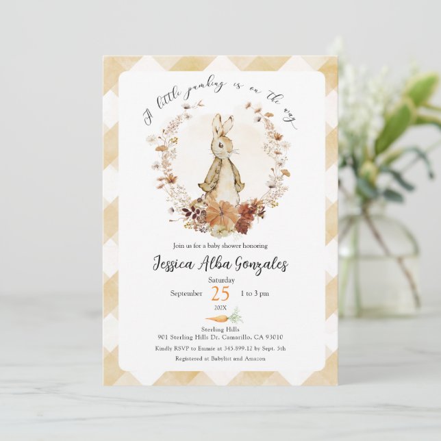 Convite de chá de bebê para um pequeno abóbora a c (Em pé/Frente)