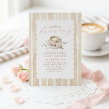Convite de Chá de Bebê Pink Bow Latte Coffee Girl