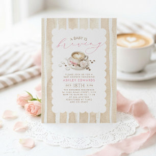 Convite de Chá de Bebê Pink Bow Latte Coffee Girl