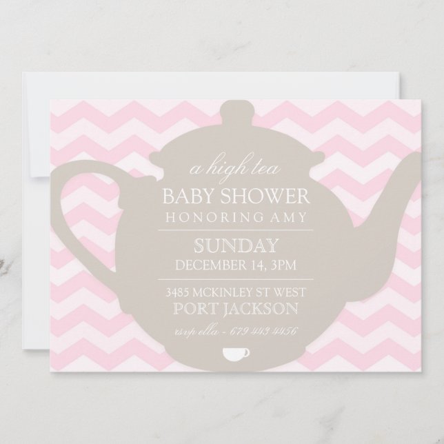 Convite de Chá de Bebê Pink & Brown Chevron (Frente)
