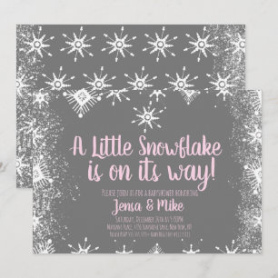 Convite de Chá de Bebê Pink Little Snowflakes Snow