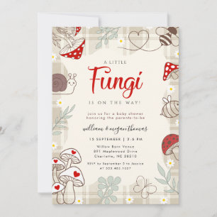 Convite de Chá de Bebê Plaid Check Fungi Snail Woo