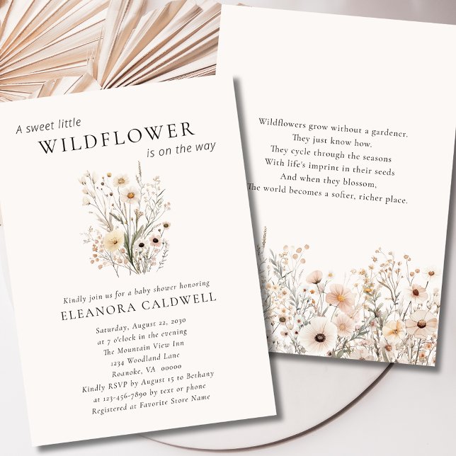 Convite de Chá de Bebê Poema Inspirador de Flores  (Delicate Wildflowers Inspirational Poem Baby Shower Invitation2)