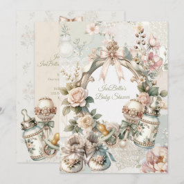 Convite de Chá de Bebê Primeiro Florescer Elegante