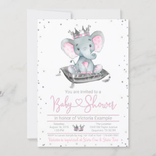 Convite de Chá de Bebê Princesa Elefante Menina
