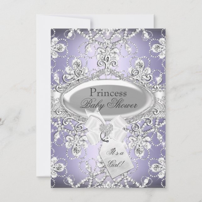 Convite de Chá de Bebê Princesa Tiara de Diamante  (Frente)