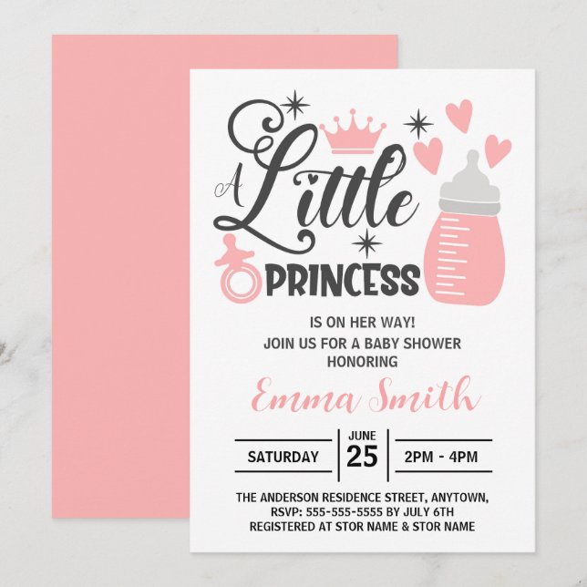 Convite de Chá de Bebê Princesinha (Frente/Verso)