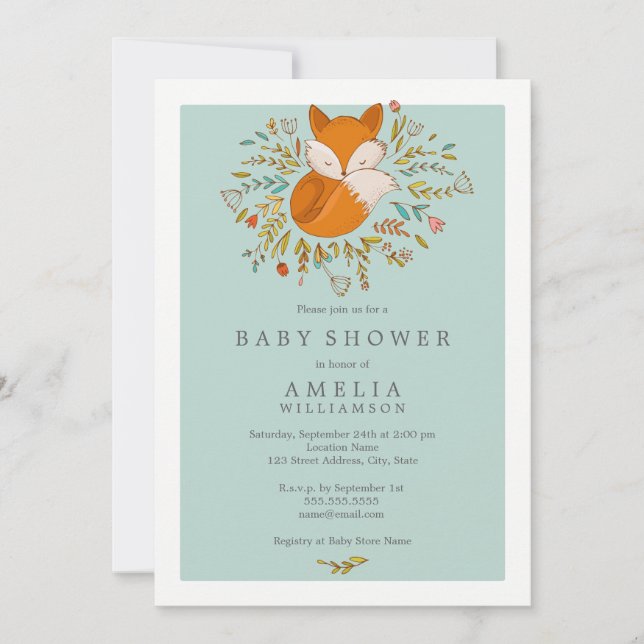 Convite de Chá de Bebê Raposa da Floresta Doce (Frente)