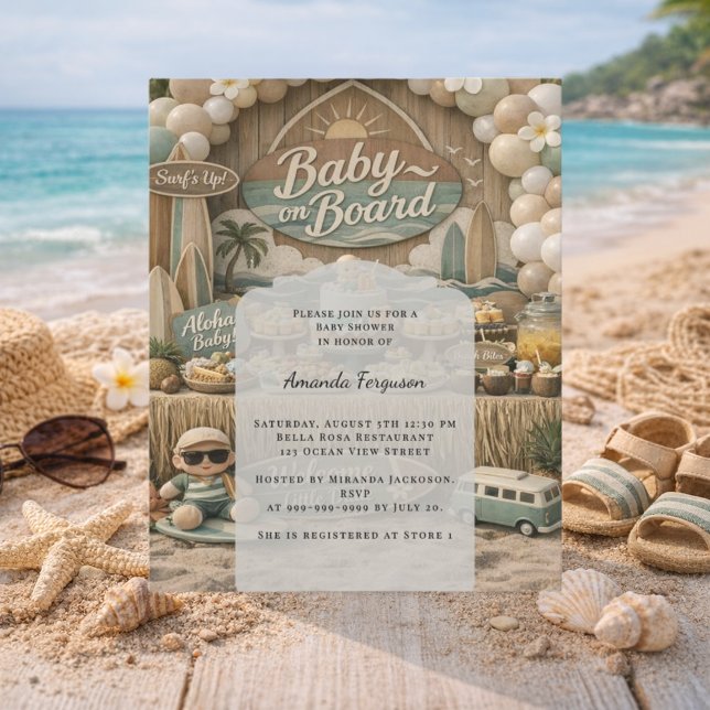 Convite de chá de bebê retrô de praia "Bebê a Bord (Criador carregado)