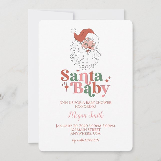 Convite de Chá de Bebê Retrô Santa Baby (Frente)
