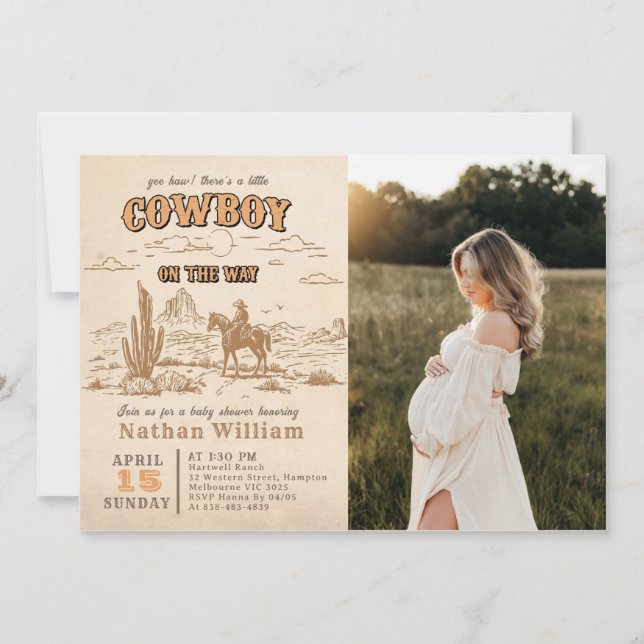 Convite de Chá de Bebê Rodeio Vintage Western (Frente)