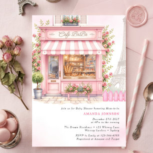 Convite de Chá de Bebê Rosa Bebe Café Parisiense B