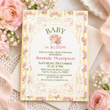 Convite de Chá de Bebê Rosa Floral em Renda Grandm