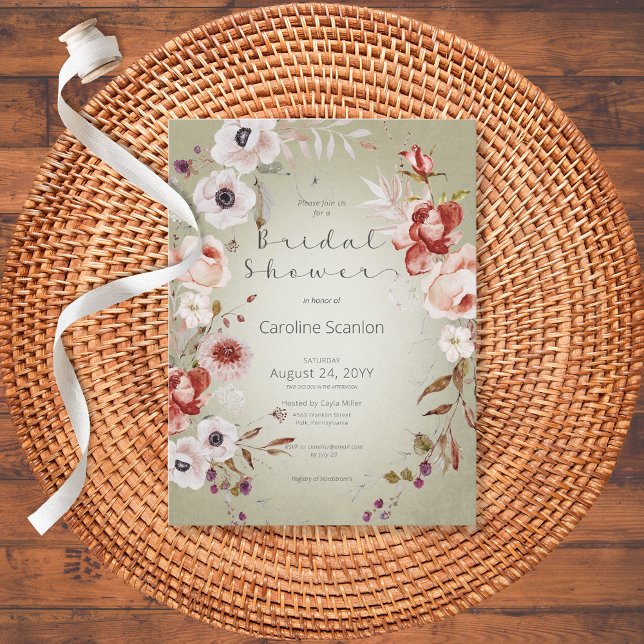 Convite de Chá de Bebê Rosa Floral Romântico (Criador carregado)