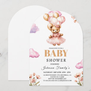 Convite de Chá de Bebê Rosa Menina Boho Urso