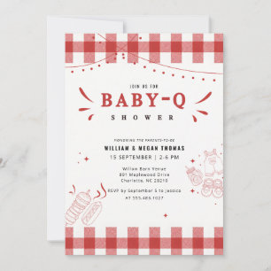 Convite de Chá de Bebê Rustic Red Gingham Baby Q B