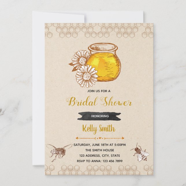 Convite de chá de bebê rústico para abelha (Frente)