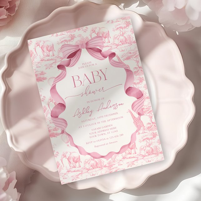 Convite de Chá de Bebê Safari com Toalete Rosa (Criador carregado)
