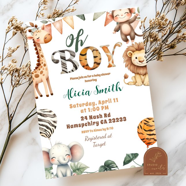 convite de chá de bebê Safari Party Animals (Criador carregado)