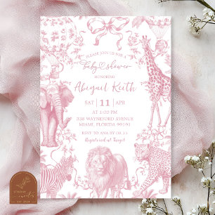 Convite de Chá de Bebê Safari Toile Rosa