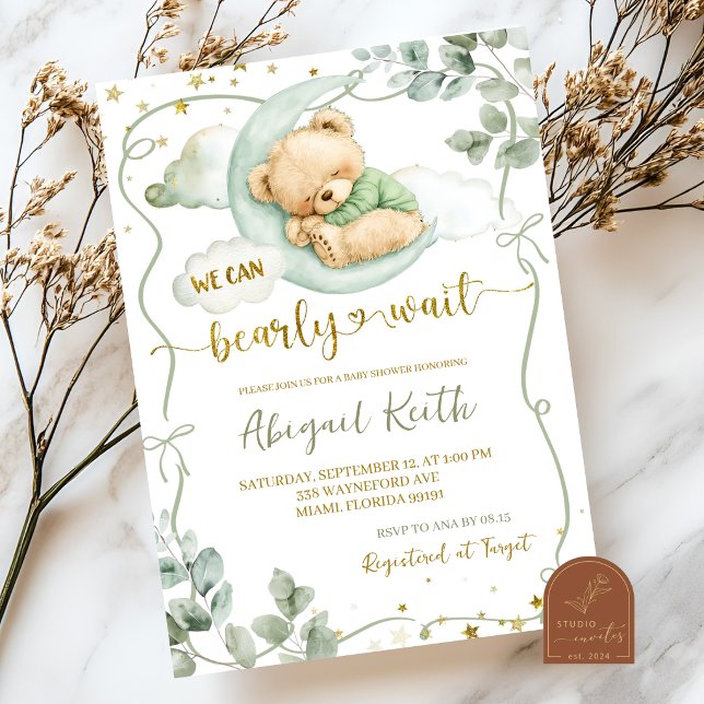 Convite de chá de bebê Sage Green Bow Coquette Bea (Criador carregado)